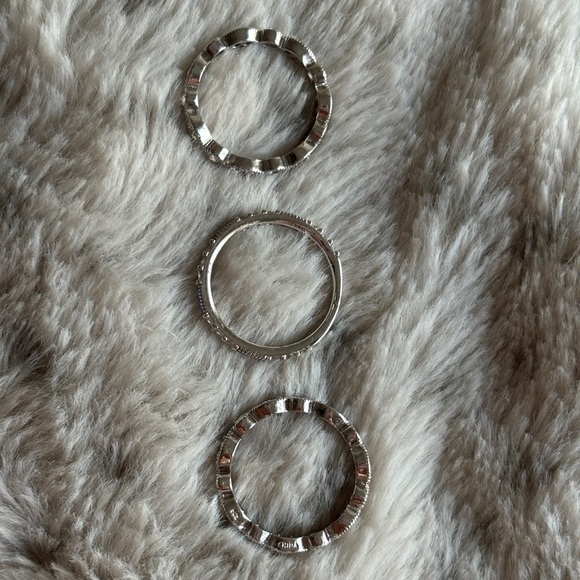 Three Sterling Silver CZ Stacking Rings Featuring Simulated Blue Sapphires SZ 8+ - Picture 4 of 8